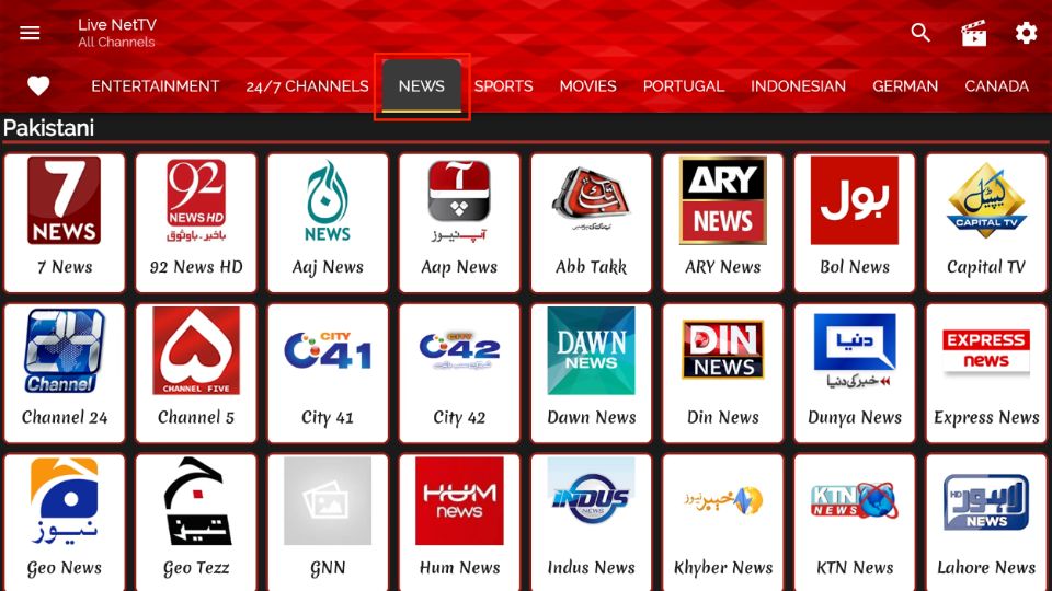 A preview of the Live NetTV APK for Amazon Firestick